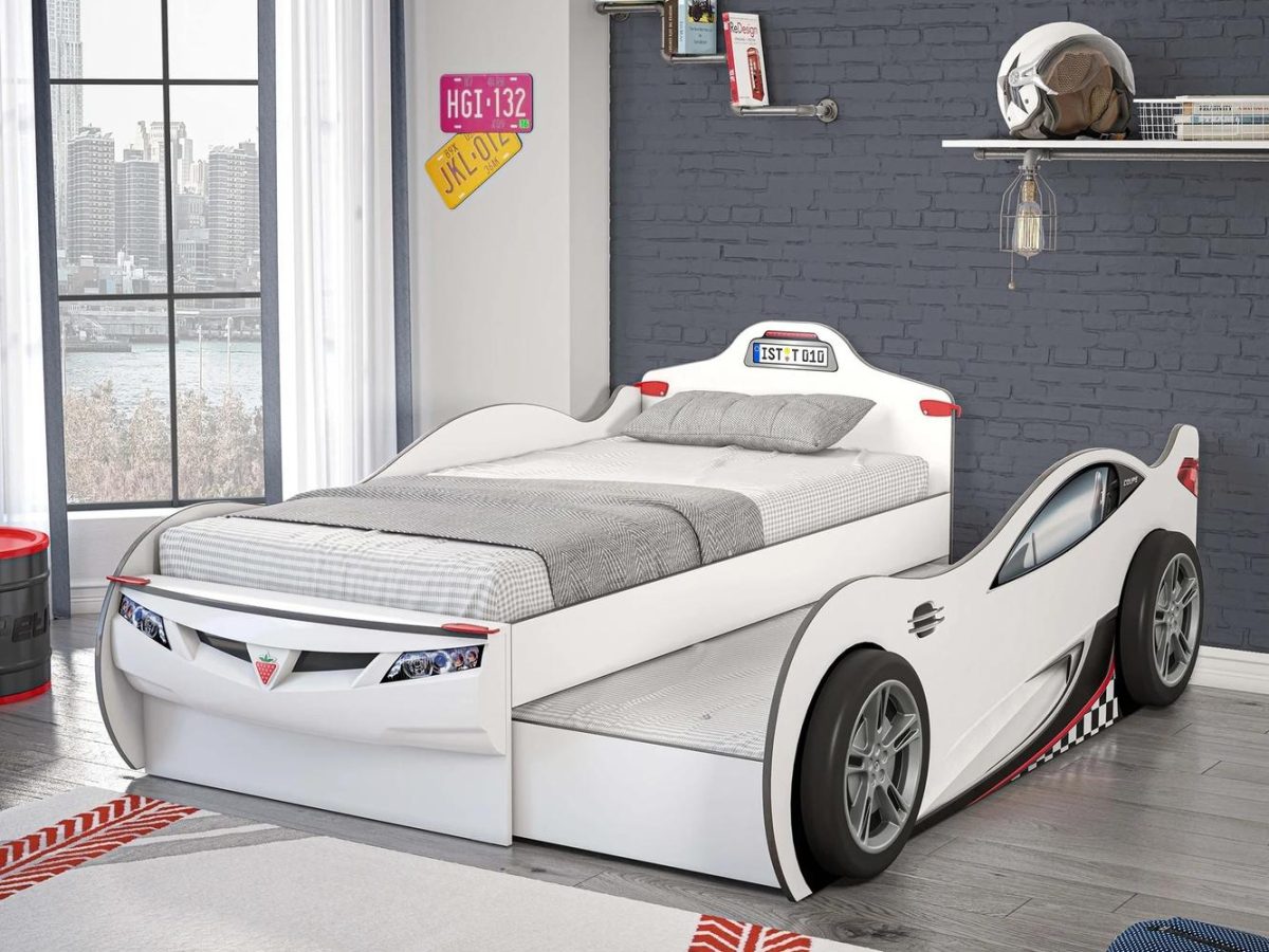 Coupe Auto (mit Ausziehbett) (Weiß) (90x190 - 90x180 cm) Kinderzimmer Sets